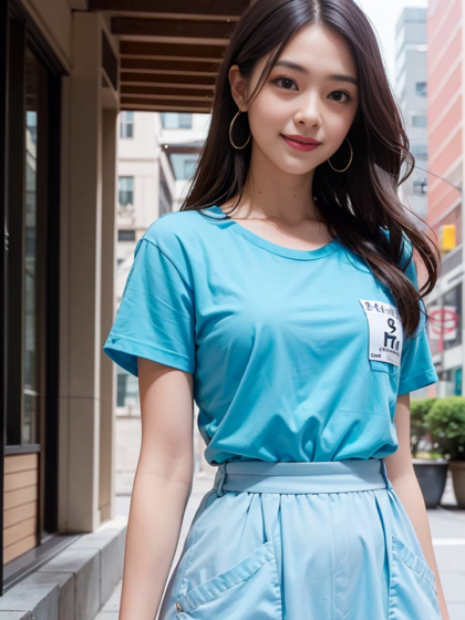 超好看的女生,夏天字母T恤搭配短裙,清纯装扮虏获众人目光高清写真图片